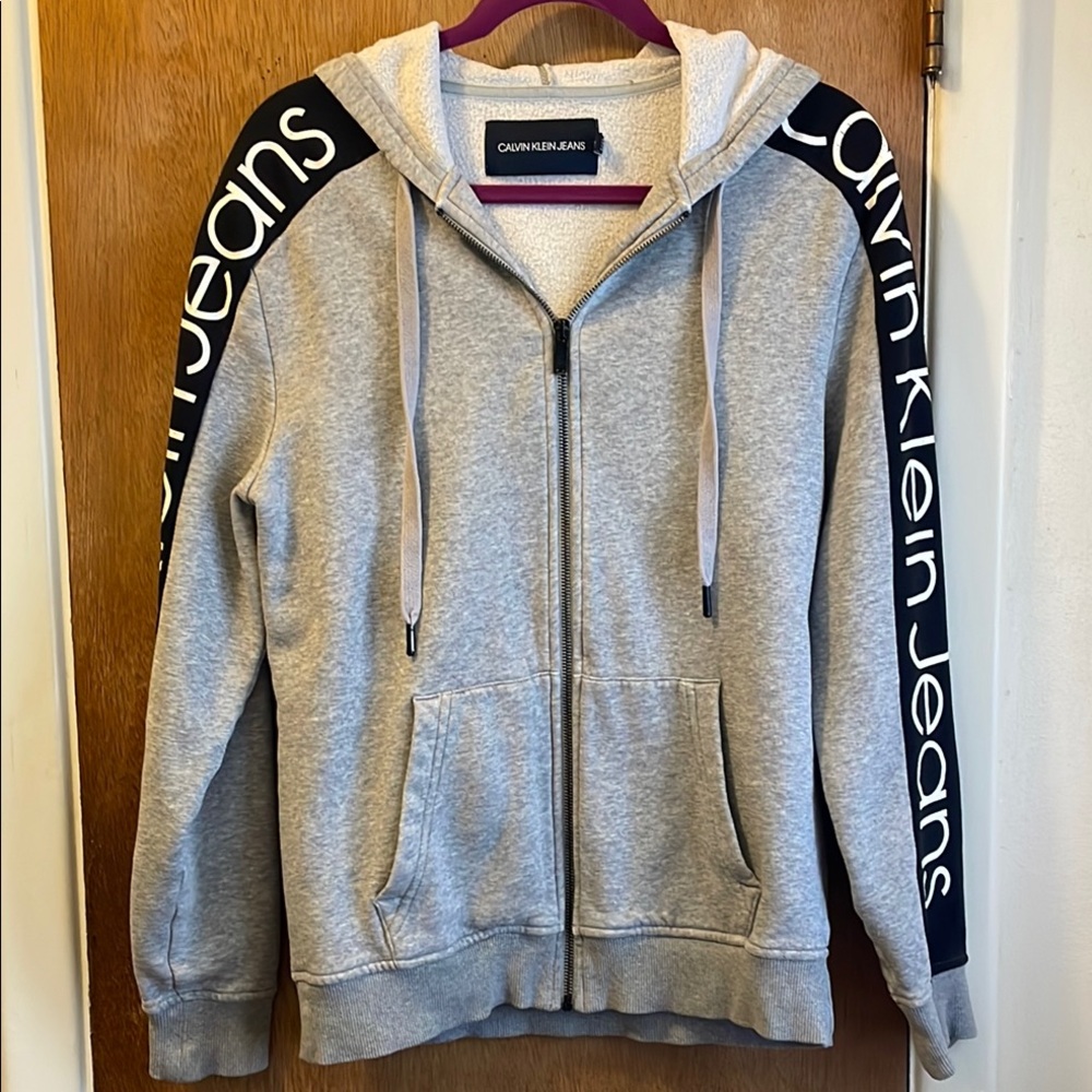 Calvin Klein Jeans Light Gray Hoodie with Black Accents